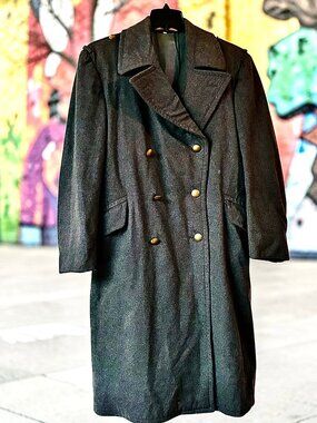 Vintage Military Wool Overcoat Gray Double Breasted Overhoff & Cie Buttons sz M
